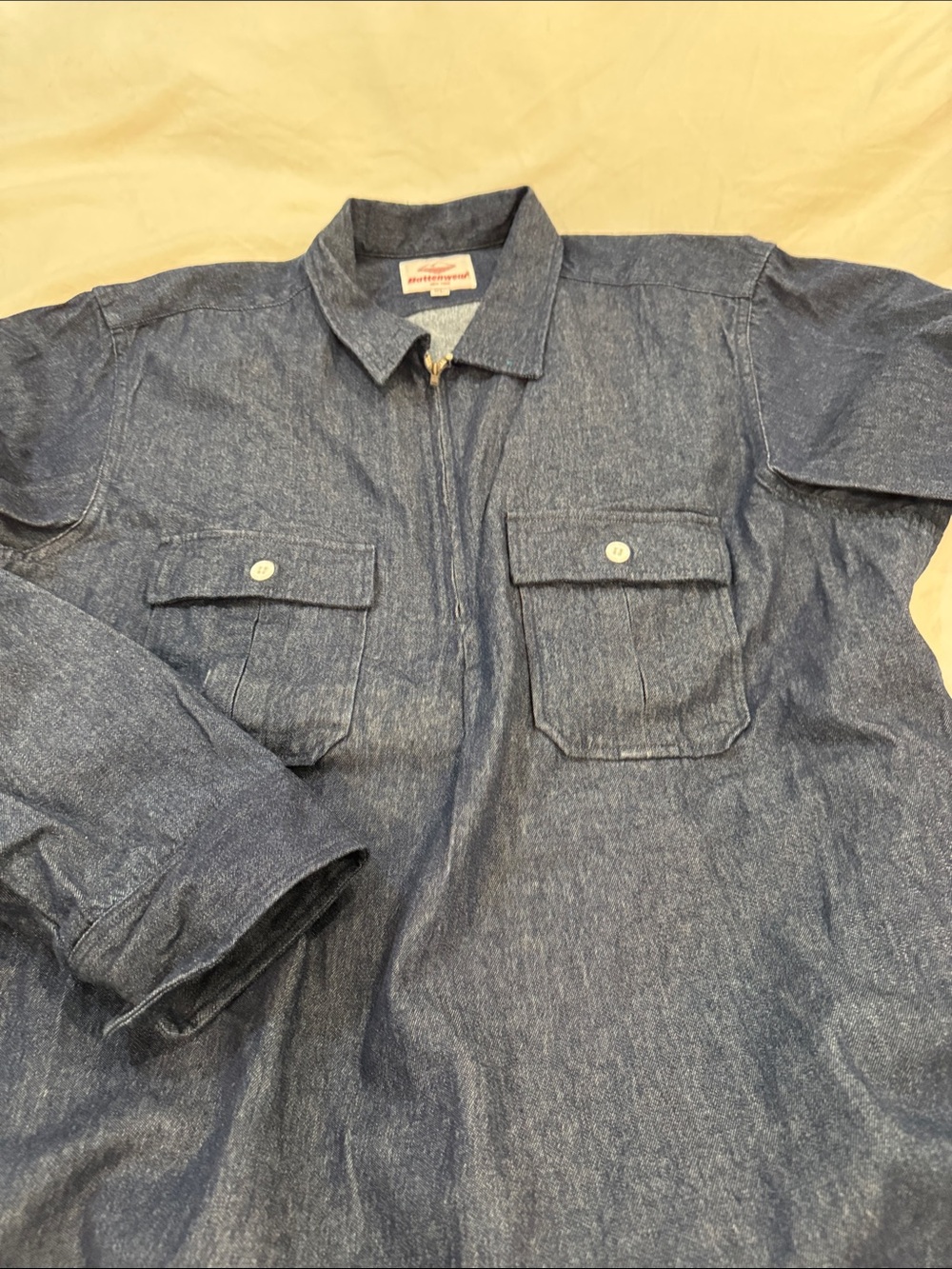 Battenwear Men's Denim Work Shirt Jacket - Blue,Quarter Zip Front